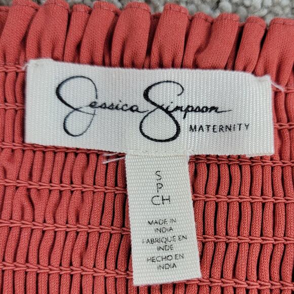 Jessica Simpson Maternity Halter Dress Womens S Pink Blue Floral Gauze A-Line - Picture 2 of 12